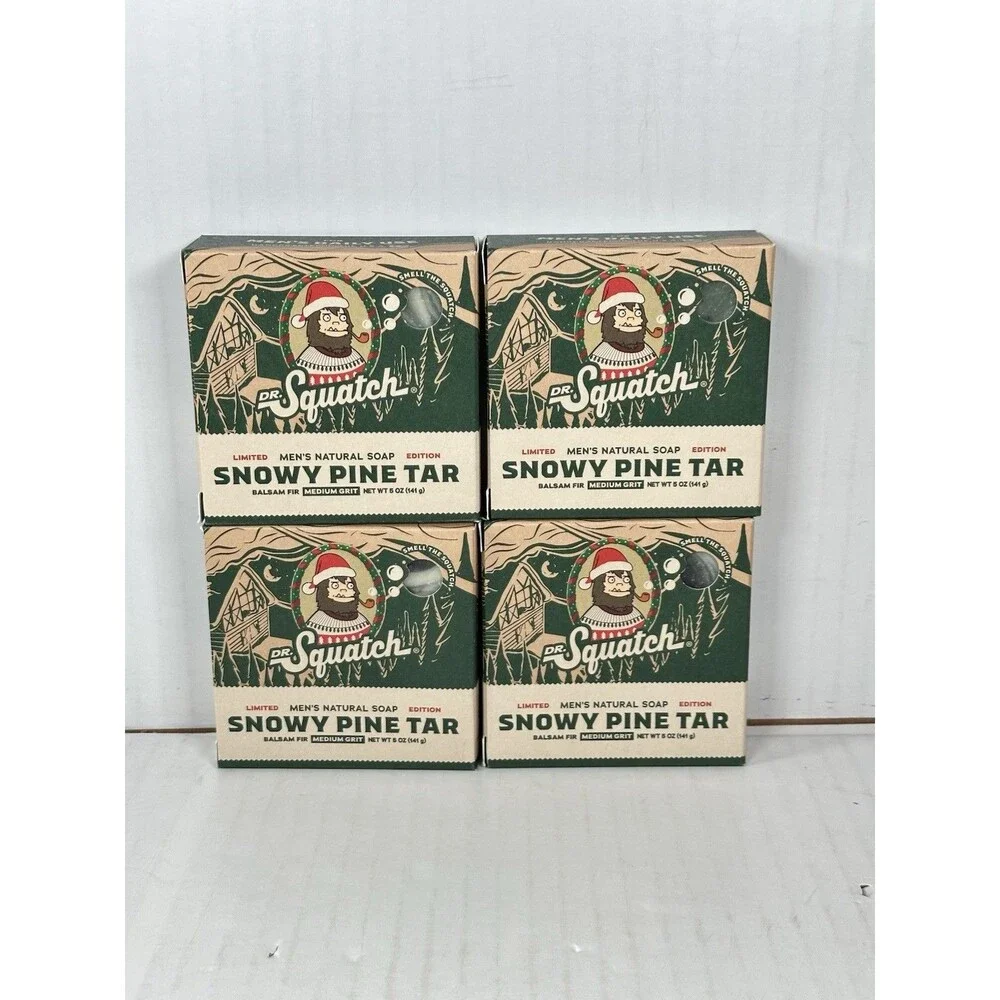 LOT 4 Dr Squatch Christmas Limited Edition Snowy Pine Tar Natural Soap 5oz Bar
